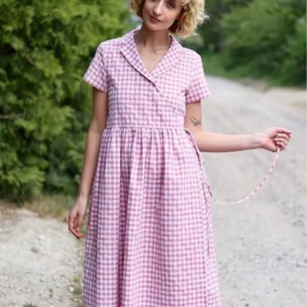 Pink Gingham Wrap Dress